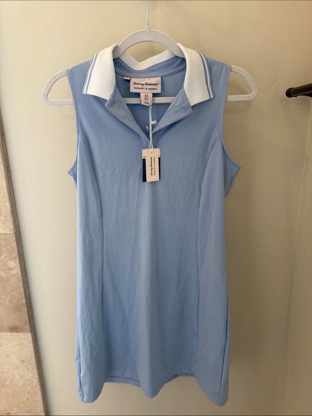 Tommy Bahama Pale Blue Sleeveless Polo Dress with White Collar
